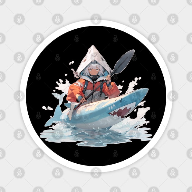 Anime Gurl in a Shark Shaped Kayak Magnet by DanielLiamGill